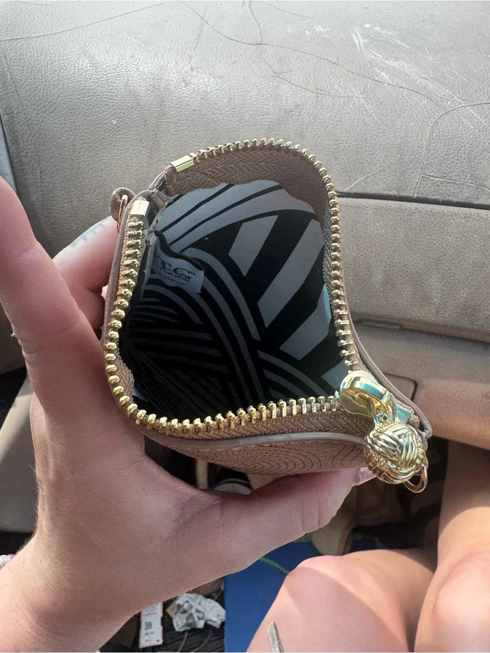 24/7 Tan Embossed Crossbody Phone Pouch with Gold Accents
